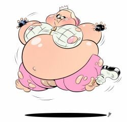 air_inflation areolae_visible_through_clothing balloon belly big_breasts breasts clothes_ripped deepcreases female floating huge hyper immobile immobilization inflation inflation_fetish nintendo octoling outie_belly_button pearl_(splatoon) pink_pants puffed_cheeks puffy_cheeks puffy_pussy pussy spherical_inflation splatoon_(series) splatoon_2 white_boots yellow_eyes