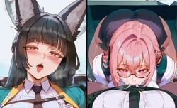 1futa 2girls :>= affectionate ai_generated all_the_way_to_the_base ass balls blouse blowjob blowjob_under_table blush breasts bubble_ass bubble_butt cum cum_in_mouth deep_blowjob deepthroat desk ear_wiggle ejaculation fellatio fellatio_gesture fellatio_under_table fox_ears fox_girl futa_pov futanari genlation glasses half-closed_eyes hands_on_thighs heart-shaped_pupils hoshimi_miyabi hoyoverse huge_ass huge_cock huge_cock intersex kneeling kneeling_oral_position large_penis large_testicles looking_at_viewer loving_gaze moaning office office_lady oral oral_creampie panting pantyhose penis pink_eyes pink_hair pleasure_face pleasured pov pov_eye_contact public_indecency semen shirt skirt tagme testicles thick thick_ass thick_thighs thigh_grab thighs tie tight_clothes tight_clothing tongue tongue_around_penis tongue_out tongue_out_blowjob tsukishiro_yanagi under_the_table zenless_zone_zero