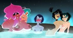 arms_around_neck black_hair blush breasts breasts_touching cartoon_network closed_eyes crossover danny_phantom dc dc_comics feathers-ruffled female female_only goth_girl green_hair gwen_(tdi) hands_on_shoulders hot_tub imminent_sex lip_piercing massive_breasts multiple_girls mystery_girl_(steven_universe) nickelodeon nude_female pierced_nipples pink_hair punk_girl purple_hair rachel_roth ramona_flowers raven_(dc) relaxing sam_manson scott_pilgrim source_request steven_universe tagme teen_titans total_drama_island touching_ass yuri