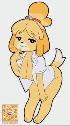 2025 3_toes 4_fingers acefish animal_crossing animated anthro bedroom_eyes bent_over big_breasts blinking blonde_eyebrows blonde_hair bottomless bottomless_anthro bottomless_female bouncing_breasts breasts canid canine canis cleavage closed_smile clothed clothing coat coat_only domestic_dog eyebrow_through_hair eyebrows featureless_breasts feet female female_anthro fingers fur hair hanging_breasts isabelle_(animal_crossing) looking_at_viewer loop mammal mouth_closed narrowed_eyes nintendo no_bra no_underwear seductive simple_background smile solo standing tail tail_motion tailwag toes topwear topwear_only translucent translucent_hair white_background white_clothing white_coat white_topwear yellow_body yellow_fur