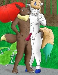 alyx_(nyghtmar3) animal_genitalia animal_penis anthro aroused canid canine canine_genitalia canine_penis clitoris digitalcolor eevee elliot_(nyghtmar3) equid equine female futanari galaran_pokemon generation_1_pokemon genitals grass hi_res intersex intersex/male male mammal nintendo nude penis plant pnyta pokemon pokemon_(species) pokemorph poolside pussy shiny_pokemon smug traditionallineart vulva