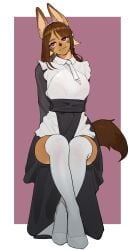 2025 apron big_chest big_ears black_dress black_nose brown_fur brown_hair brown_skin brown_tail busty canine cross cute cute_face exposed_thighs female furry furry_female furry_only heels hourglass_figure hourglass_figured_female janjin192 kambo knees_together lenka_(janjin192) maid maid_outfit maid_uniform red_eyes sfw simple_background solo solo_female stockings tail thick_thighs thighs tie white_apron white_heels