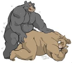 all_fours anal anal_sex bear biceps boar chubby doggy_style duo from_behind licking licking_lips male mammal megawaffle_(artist) musclegut muscular nude penetration porcine sex sweat tongue tongue_out waffle_(megawaffle) yaoi