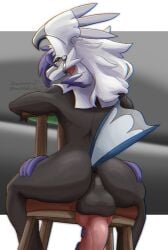 animal_genitalia animal_penis anthro anus armored_penis ass balls bedroom_eyes brown_body canine_genitalia canine_penis chair erection feathers fish_tail furniture generation_7_pokemon genitals grin hair hi_res humanoid knot legendary_pokemon lewdaesthetics looking_at_viewer male metal narrowed_eyes nintendo on_chair penis pokemon pokemon_(species) presenting presenting_anus presenting_balls presenting_hindquarters presenting_penis purple_hair seductive silvally sitting sitting_on_chair smile solo tail teasing teasing_viewer white_hair yellow_eyes