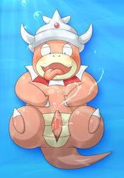 1boy blush bubble cum hat horn looking_at_viewer male male_only nintendo open_mouth penis pokemon slowking solo spread_legs spreading tapering_penis teeth underwater unknown_artist video_games water