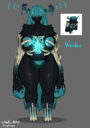 1girls areola areolae artist_name big_ass big_breasts big_hands big_thighs blue_hair bone branch breasts child_bearing_hips curvy curvy_figure dark-skinned_female dark_fur dark_skin english_text exoskeleton female hairy hairy_pussy hi_res horn horns long_arms long_hair minecraft monster_girl non-human pubic_hair pussy reference reference_image simple_background soul souls sound_wave sound_waves text thick_thighs thighs trophimos visible_nipples warden_(minecraft)