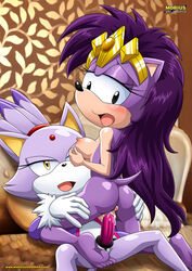 anthro anus ass ass_grab bbmbbf bed black_eyes blaze_the_cat breast_fondling breasts clothing color cowgirl_position crown dildo duo feline female female_on_top fondling fur gloves hair half-closed_eyes hand_on_ass hedgehog long_hair looking_back lying mammal mature_female mobian_(species) mobius_unleashed mother nipples nude on_back on_top open_mouth parent penetration princess purple_fur purple_hair pussy pussy_juice queen queen_aleena royalty sex sex_toy smile sonic_(series) sonic_rush sonic_underground spread_legs spreading strapon vaginal_penetration white_fur yellow_eyes yuri