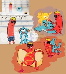 absurd_res animal_genitalia animate_inanimate anthro bathing cartoon_network chimeracocks cloaca cloacal cloacal_fingering cloacalingus duo eyewear eyewear_only fairy felid feline female fingering food food_fetish food_play genitals group gumball_watterson hi_res hot_dog_bun hot_dog_guy hot_dog_guy_(tawog) hybrid in_shower ketchup lagomorph leporid licking male male/female male/male mammal mustard nude oral penny_fitzgerald rabbit sex sheath showering showering_together sketch_page solo sunglasses sunglasses_only the_amazing_world_of_gumball tongue trio