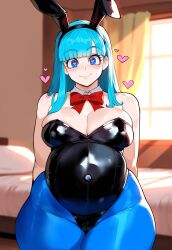 ai_generated bulma_(dragon_ball) bulma_briefs bunny_ears bunny_girl bunnysuit cleavage dragon_ball fake_animal_ears heart heart-shaped_pupils pregnant ready_to_pop