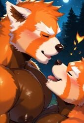 2boys ai_generated ailurid anthro/anthro aroused_male blush blush_lines brown_body brown_fur brown_nipples closed_eyes countershade_body countershade_fur duo fire forest glistening_body glistening_fur hi_res male male/male male_focus male_only mammal moon moonlight muscular muscular_anthro muscular_male naughty_face nick_r34 night nipples open_mouth orange_body orange_fur outside pecs pecs_pressed_together red_panda shiny_body shiny_fur size_difference teeth_showing tongue_out two_tone_body two_tone_fur wet wet_body wet_fur white_ears white_eyebrows