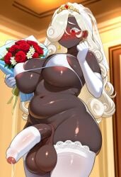 ai_generated big_breasts breasts chubby civitai cookiasncream dark-skinned_female female futanari gray_skinned_female grey_skin grey_skinned_female huge_breasts intersex iron_black_skinned_female kaybur_(series) long_breasts long_hair red_hair wedding wedding_dress yehda_(character)