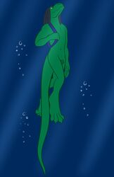 1boy 2015 animal_genitalia anthro backpack balls bubble dreadlocks genital_slit lizard male male_only modo_tu_(character) navel nude reptile scalie simple_background slit smile solo swimming underwater water x231_(artist)