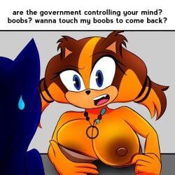breasts female flashing flashing_breasts flashing_nipple meme meme_reference sonic_(series) sonic_the_hedgehog sonic_the_hedgehog_(series) srr18_(artist) sticks_the_badger