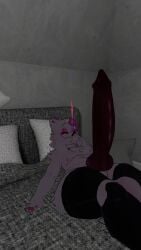 balls bed big_penis canine_penis closed_eyes deltarune femboy knotted_penis laying laying_down laying_on_bed male penis ralsei sleeping thighhighs vrchat vrchat_avatar vrchat_media vrchat_model
