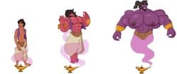 1boy aladdin aladdin_(character) arm_bracers artotter92 bara beard beard_growth bracers disney genie genie_transformation magic_lamp male muscle_growth muscles muscular muscular_male nipples purple sequence shirtless solo tagme transformation transformation_sequence transformation_through_magic yaoi