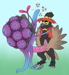 antennae_(anatomy) anthro anthro_on_feral beak closed_eyes deave decidueye digital_media_(artwork) duo eye_patch eyewear feathers feet feral flared_penis floating generation_7_pokemon generation_8_pokemon genitals half-closed_eyes heart_symbol hi_res hisuian_decidueye hisuian_form holding_penis huragok looking_at_another male male/male metal narrowed_eyes nintendo penetration penile penile_penetration penis penis_in_penis pokemon pokemon_(species) regional_form_(pokemon) reverie_(artist) simple_background talons tentacle toes urethral urethral_penetration veil winged_arms wings zoophilia