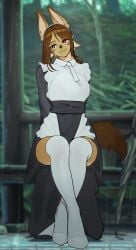 2025 apron big_chest big_ears black_dress black_nose brown_fur brown_hair brown_skin brown_tail busty canine cross cute cute_face detailed_background exposed_thighs female furry furry_female furry_only heels hourglass_figure hourglass_figured_female janjin192 kambo knees_together lenka_(janjin192) maid maid_outfit maid_uniform red_eyes sfw solo solo_female stockings tail thick_thighs thighs tie white_apron white_heels