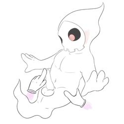 1boy anthro ass balls blush clothing disembodied_hand duskull erection floating ghost gloves grope male male_only mask molestation navel nintendo nude penis pokemon posexe presenting presenting_hindquarters red_eyes simple_background skull solo solo_focus spirit video_games white_background