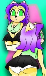 big_ass big_breasts breasts cat_tail catgirl elena_(srr18) feline flashing flashing_panties green_eyes oc original_character purple_hair sonic_(series) sonic_the_hedgehog_(series) srr18_(artist) upskirt walking yellow_body