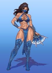 1girls abs black_hair breasts edenian fan female female_only kitana mask mortal_kombat mortal_kombat_(2011) muscular muscular_female solo solo_female solo_focus thighs thotlerrr treartz