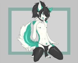 2015 anthro balls black_hair canine claws clothing girly grey_background hair husky kneeling licking licking_lips lingerie looking_at_viewer male mammal nirai_(artist) panties panty_pull penis penis_tip ponytail sheath simple_background solo tied_hair tongue tongue_out underwear zeke_fierceclaw