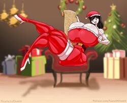 big_breasts big_thighs black_hair breasts christmas christmas_background christmas_clothing christmas_hat christmas_outfit christmas_tree female heels huge_boobs huge_breasts jaiden_animations jaidenanimations jaidens_mom partially_clothed skirt stockings tasteofchoklit thick_thighs thighs voluptuous voluptuous_female white_skin youtube