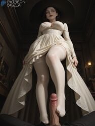 1boy 1girls absurd_res ai_generated alcina_dimitrescu big_breasts big_penis bigz_ai black_hair breasts curvy curvy_figure dress duo feet female foot_fetish foot_on_penis footjob giantess gigantic_breasts hat high_resolution highres huge_breasts indoors jewelry large_breasts large_penis light-skinned_female light_skin long_hair looking_at_viewer looking_down milf pale_skin penis penis_out pov resident_evil resident_evil_8:_village smile stockings thick_thighs thighhighs wide_hips witch yellow_eyes