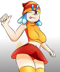 1girls angry_birds angry_birds_stella blue_hair dancing flashing_panties human no_bra srr18_(artist) thick_hips thick_legs thick_thighs upskirt willow_(angry_birds)