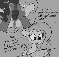 absurd_res anus balls blush bodily_fluids carrot dialogue equid equine eyelashes female female_penetrated feral feral_on_feral feral_penetrated feral_penetrating feral_penetrating_feral fluttershy_(mlp) food friendship_is_magic furniture genital_fluids genitals hair hasbro hi_res hooves imagination lying male male/female male_penetrating male_penetrating_female mammal monochrome my_little_pony mythological_creature mythological_equine mythology night_light_(mlp) on_back open_mouth pegasus penetration penile penile_penetration penis penis_in_vagina plant rear_view sex simple_background table text tjpones vaginal_fluids vaginal_penetration vaginal_penetration vegetable wings