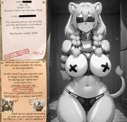 ai_generated anime big_breasts big_breasts big_breasts black_tape bondage bondage bounty_hunters collar covered_eyes edited fantasy female fictional furry lioness market naked nipple_tape nude panties photoshop roleplay ropes slave slavegirl slavery special waifu