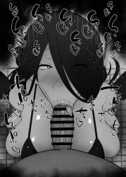 1boy 1girls :>= big_breasts big_penis bikini_top black_and_white blowjob blue_archive blush breasts censored dark-skinned_male dark_skin detailed_background drooling eyelashes fellatio female hair_over_one_eye hasumi_(blue_archive) heart heart-shaped_pupils human indoor inside justice_task_force_(blue_archive) kurotama long_hair looking_at_viewer male male_pov oral oral_sex penis room saliva shiny shiny_skin sketch sound_effects squatting sweat text tongue tongue_out trinity_general_school_student vein veins veiny veiny_penis