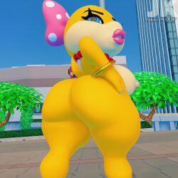 1girls 3d 3d_(artwork) anthro ass beads black_eyes blue_eyes blue_sky bracelet breasts building clothing colored_skin day eyelashes eyeshadow female female_only from_behind furry furry_female half-closed_eyes huge_ass huge_breasts jakkeynsfw jewelry large_ass large_breasts lips lipstick looking_at_viewer looking_back makeup mario_(series) multicolored_skin necklace nipples nude open_mouth outdoors pink_lips reptile_girl self_upload sky skyscraper solo standing teeth thick_thighs thighs tree two-tone_skin wendy_o._koopa wide_hips yellow_skin