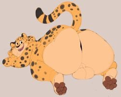 2025 absurd_res anthro anus ass balls benjamin_clawhauser big_balls big_butt black_body black_ears black_eyes black_fur black_nose black_spots black_tail brown_pawpads cheetah claws digital_media_(artwork) disney fangs felid feline fur genitals grey_background hand_on_face hand_on_own_face hi_res huge_butt looking_at_viewer looking_back lying male mammal markings multicolored_body multicolored_fur obese obese_anthro obese_male on_front orange_body orange_claws orange_fur orange_tail overweight overweight_anthro overweight_male pawpads presenting presenting_hindquarters rear_view sharp_teeth simple_background smile solo spots spotted_body spotted_fur spotted_markings spotted_tail sushiamazing tail tail_markings teeth thick_thighs three-quarter_view tongue two_tone_tail whiskers zootopia
