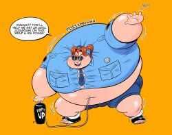 1female air_inflation air_tank body_expansion body_inflation button_down_shirt clothes_ripping cop deepcreases digital_art digital_drawing_(artwork) digital_media_(artwork) dreamworks dreamworks_animation expansion expansion_sounds female female_only growing_out_of_clothes hose_in_belly hose_inflation inflated inflated_belly inflation inflation_fetish inflation_sounds misty_luggins orange_hair police_badge police_hat policewoman ponytail puffy_cheeks puffy_face ripped_shoes shoes_ripping teeth_gap the_bad_guys