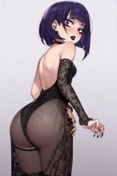ai_generated black_lace black_lipstick emo female goth gothic kyoka_jiro my_hero_academia petite petite_body purple_eyes purple_hair round_ass