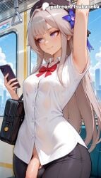 1futa 2026 ai_assisted ai_generated anime artist_name bag bag_charm blue_sky bra_visible_through_clothes cellphone charm_(object) cock dick explicit futanari handbag herta_(honkai:_star_rail) hi_res high_quality high_resolution highres holding_phone honkai:_star_rail honkai_(series) iphone long_hair looking_at_phone patreon patreon_username penis phone school_bag see-through selfie shoulder_bag smartphone stable_diffusion taking_picture the_herta_(honkai:_star_rail) train train_interior tsukoneko watermark
