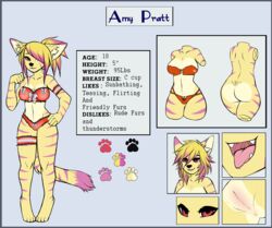 2015 amy_pratt anthro anus armband ass bra breasts clothing dytri english_text feline feline female hair hair_over_eye legband looking_at_viewer mammal model_sheet multicolored_hair open_mouth panties pussy smile solo standing text tongue two_tone_hair underwear waitress_(artist)