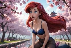 1boy 1boy1girl 1girls ahe_gao ai_generated architecture ariel ariel_(the_little_mermaid) artist_name bare_shoulders black_pantyhose blue_bra blue_eyes blue_panties blush bow bow_bra bra breasts cherry_blossoms cleavage collarbone cowgirl_position day dildo dildo_riding disney disney_princess east_asian_architecture female flower freckles hair_flower hair_ornament hi_res high-waist_pantyhose long_hair looking_up male medium_breasts nose open_mouth outdoors panties panties_under_pantyhose pantyhose petals r34arts red_hair saliva sex_toy sky solo_focus spring_(season) straddling straight the_little_mermaid the_little_mermaid_(1989_film) thighband_pantyhose tongue tongue_out tree underwear underwear_only