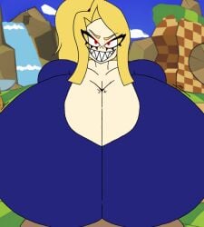 1girls 1milf big_breasts blonde_hair blue_shirt breasts cleavage clothed clothed_female clothing female female_focus female_only huge_breasts large_breasts lilith_rose_(re-run) looking_at_viewer mature milf mother nightmare_waifu outdoors ponytail red_eyes red_sclera sharp_teeth shirt smile smiling_at_viewer solo solo_female solo_focus sonic.exe_(series) sonic_(series) sonic_the_hedgehog_(series) spirit theluxusguy_(editor) themadguy_(editor) videogamedunky_(edit)