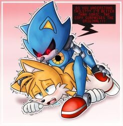 2025 2boys acqua_lizard anal anal_sex blue_eyes blush blush_lines blushing_male boys_love dialogue drool drooling duo duo_male english english_text hand_on_head male male/male male_only metal_sonic miles_prower motion_lines red_eyes sex sonic_(series) sonic_cd sonic_the_hedgehog_(series) tagme tails tails_the_fox yaoi