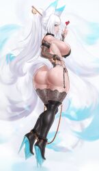 ass chains cuff_(restraint) cuffs fox fox_ears fox_girl fox_tail from_behind huge_breasts kitsune lace lace_trim large_ass large_breasts leotard miya_kitashima perfect_ass perfect_body perfect_legs ponytail tagme tsuchu0