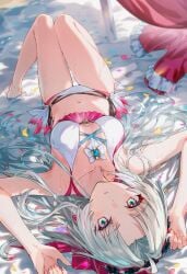 ai_generated bikini carlotta_(wuthering_waves) feet knees_up laying_on_back laying_on_floor raaicave thighs_together wuthering_waves