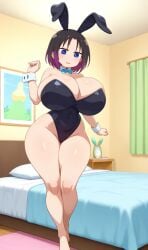 ai_generated black_hair blue_eyes bunny_girl elma_(dragon_maid) huge_breasts miss_kobayashi's_dragon_maid thick_thighs two_tone_hair