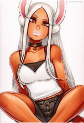 2025 ai_generated animal_ears artist_name breasts crazyfishbones dark-skinned_female female long_hair mirko rabbit_ears red_eyes solo white_hair