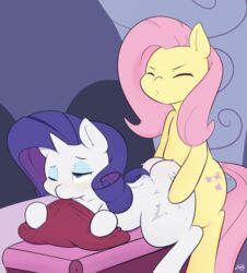 2015 ass blue_eyes closed_eyes cutie_mark dickgirl duo equine eyeshadow female feral fluttershy_(mlp) friendship_is_magic hair hi_res horn horse inside intersex long_hair lying makeup mammal my_little_pony one_eye_closed pink_hair pony purple_hair rarity_(mlp) unicorn zoarity