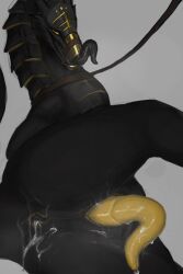 absurd_res animal_genitalia anus ass black_body bodily_fluids collar corvidtree cum cum_in_ass cum_inside dragon dripping feral gaping gaping_anus gay gay_anal gay_sex genital_fluids genital_slit genitals gold_(metal) hi_res homosexual homosexual_male homosexual_sex icarus_(corvidtree) leaking_cum leash leashed_collar looking_at_viewer male male/male male_only male_penetrated male_penetrating male_penetrating_male musk musky_butt musky_penis muzzle_(object) muzzled mythological_creature mythological_scalie mythology penis precum precum_drip presenting presenting_anus presenting_hindquarters presenting_penis saliva saliva_on_tongue scalie smile smiling_at_viewer smirk smirking_at_viewer solo spread_anus spread_legs spreading tail tapering_penis tongue tongue_out yaoi