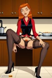 1girls ai_generated artist_name ben_10 ben_10_(classic) ben_10_alien_force ben_10_ultimate_alien black_footwear black_panties black_thighhighs black_vest breasts cartoon_network closed_eyes closed_mouth collared_shirt facing_viewer female_pubic_hair full_body garter_belt gwen_tennyson gwen_tennyson_(alien_force) gwen_tennyson_(classic) gwen_tennyson_(ultimate_alien) hi_res high_heels indoors kitchen long_hair long_sleeves medium_breasts orange_hair panties pubic_hair red_shirt rule34lab shirt sitting solo spread_legs thighhighs tiles underwear vest warner_bros warner_brothers younger_female