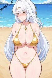 ai_generated beach bikini bl4ck_ai mole mole_on_breast mommy pussy suggestive tagme white_hair yellow_eyes yi_xuan yi_xuan_(zenless_zone_zero) zenless_zone_zero