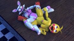2girls five_nights_at_freddy's five_nights_at_freddy's_2 furry mangle_(fnaf) scissoring toy_chica_(fnaf) tribadism yuri