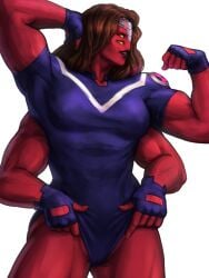 1girls 4_eyes ben_10 big_breasts breasts brown_hair chaquetrix exmixtron fourarms large_breasts looking_at_viewer muscular muscular_female pulling red_body red_skin tetramand yellow_eyes